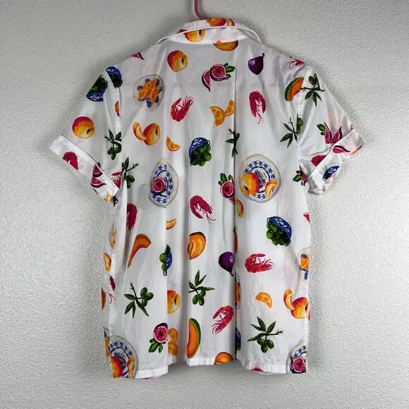 J.Crew White Fruit Print Short Sleeve Pajama Top Button Front - Picture 2 of 3